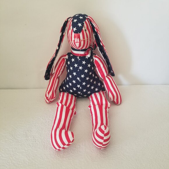 Vtg 1991 Handmade Cloth Patriotic Floppy Ear Bunny Stars and Stripes 20" Plush - Picture 1 of 15